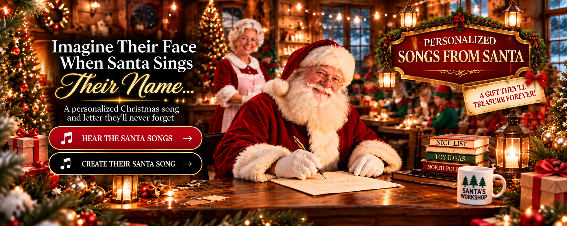 Personalized Songs From Santa. Imagine their face when Santa sings their name. A personalized Christmas song and letter they’ll never forget.